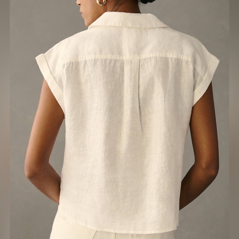 NWT Anthropologie Linen Utility Shirt Womens Size Medium Color Ivory - Picture 2 of 7